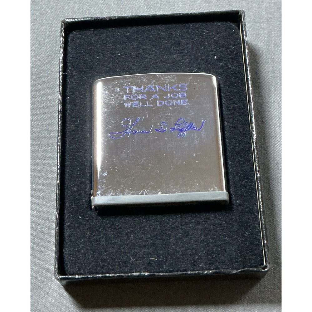 Vintage Zippo Tape Measure Chrome Thanks For A Job Well Done Signature Quote Box